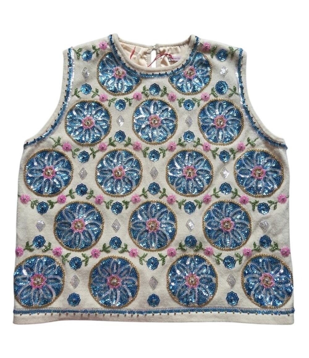 Frances Valentine Oslo Angora Blend Knit Top S Beaded Sequin Floral Sleeveless